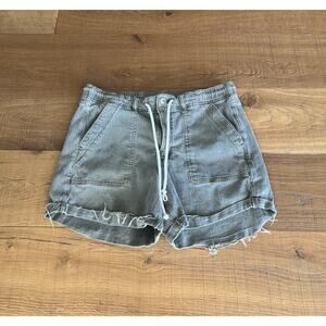 American Eagle Cargo denim shorts Sz 14 Green Utility Drawstring Grunge Y2K